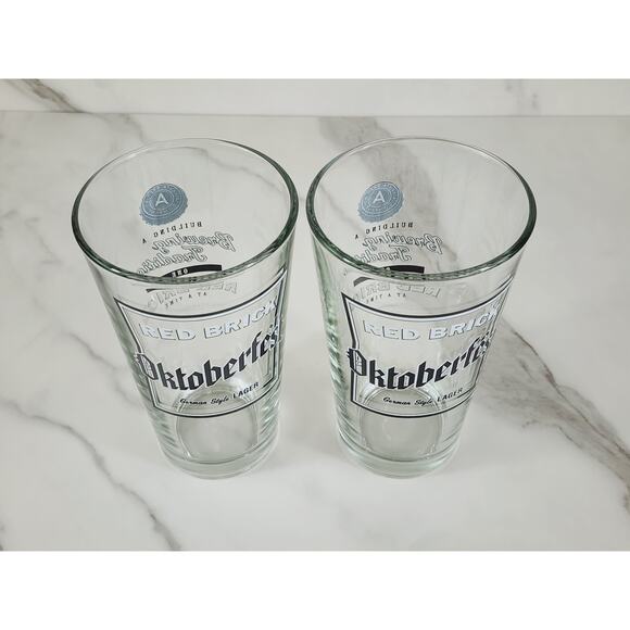 Red Brick Oktoberfest German Styler Lager Pint Beer Glass 16oz Drinkware x2 - Picture 9 of 13